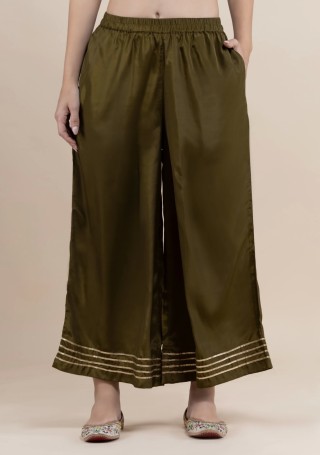 Olive Golden Gota Lace Flared Pants