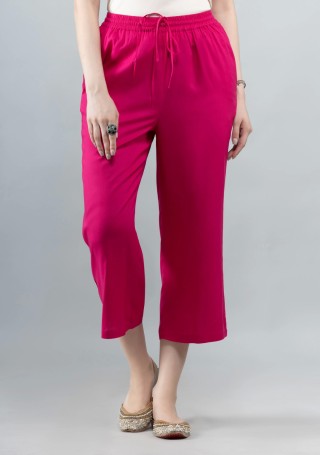 Hot Pink Solid Viscose Rayon Palazzo Pants