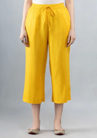 Yellow Solid Viscose Rayon Palazzo Pants