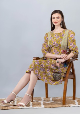 Floral Print Mix and Match Cotton Relaxed Knee Length Dress