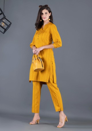 Mustard Dobby Rayon Straight Kurta Pant Co-Ord Set