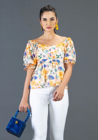 Multi Colour Floral Print Georgette Peplum Top