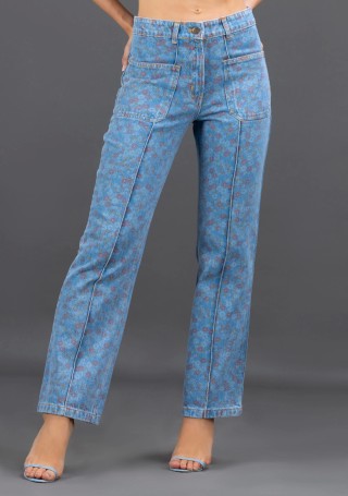 Light Blue Printed Straight Fit Rhysley Women