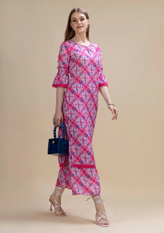 Pink Shibori Printed Straight Kurta