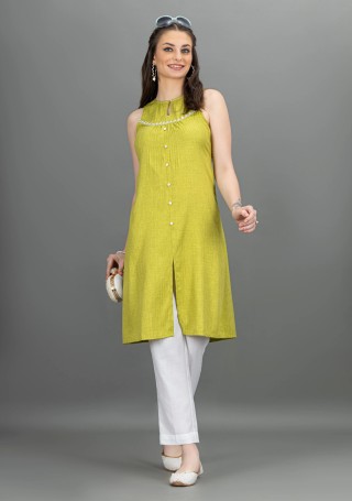 Green Rayon Dobby Straight Kurta