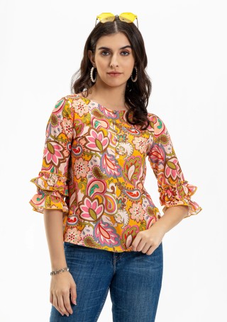 Multi Colour Ethnic Motif Print Rayon Top