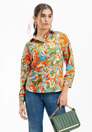 Multi Colour Marble Print Rayon Shirt