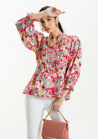 Multi Colour Ethnic Print Rayon A-Line Top