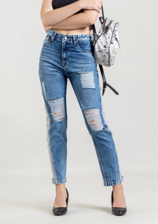 Light Blue Slim Fit Women's Distressed Jeans