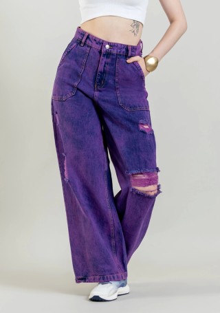 Lavender  Wide Leg Women's Distressed Jeans