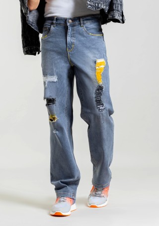 Grey Relaxed Straight Fit Men’s Distressed Jeans
