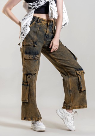 Rust Wide Leg Cargo Style Women's Jeans