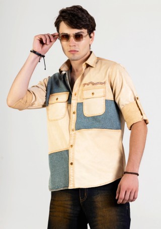 Bare Beige Slim Fit Men's Denim Cotton Shirt