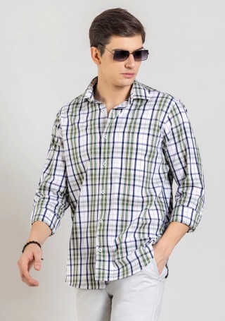 Green Regular Fit Men's Cotton Check Shirt