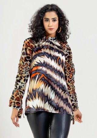 Animal Print High Neck A-line Top