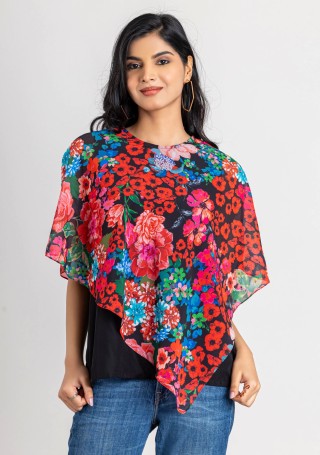 Multi Colour Floral Print Cape Top