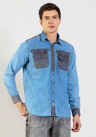 Blue and Black Regular Fit Men's Cotton Casual Shirt