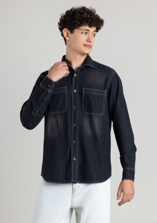 Black Regular Fit Men's Denim Shirt