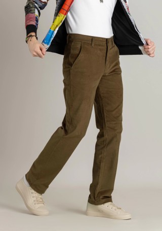 Dark Khaki Regular Fit Men’s Casual Corduroy Trousers