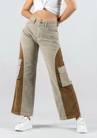 Fawn and Mouse Wide Leg Women's Corduroy Cargo Trousers