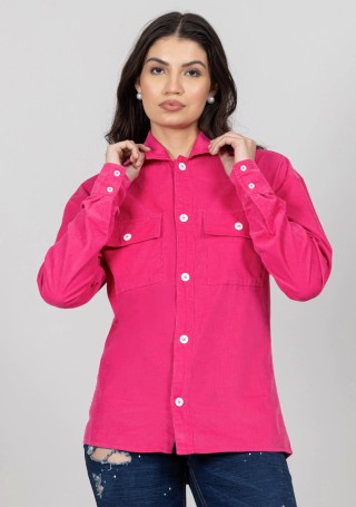 Fuchsia Pink Corduroy Drop Shoulder Shirt