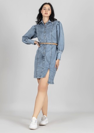 Blue Fitted Denim Asymmetrical Mini Dress