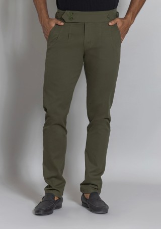 Dark Olive Slim Fit Men’s Front Pleated Gurkha Pants