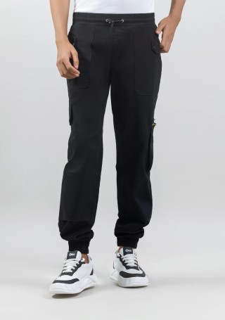 Black Relaxed Fit Cotton Lycra Utility Trousers