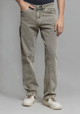 Grey Straight Fit Cut and Sew Men's Jeans