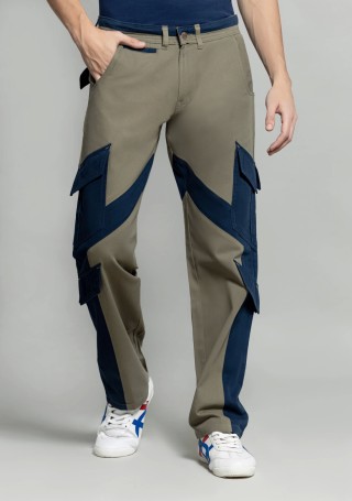 Olive Navy Straight Fit Men's Cotton Cargo Trousers