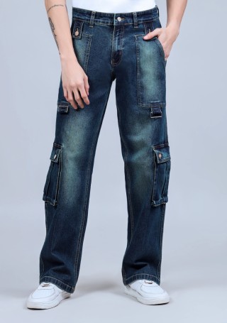Mid Blue Wide Leg Men's Fashion Jeans