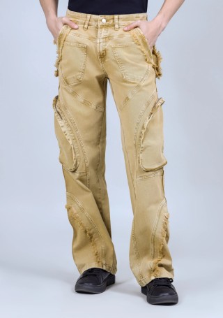 Khaki  Wide Leg Ultra Fashion Cargo Style Men's Jeans