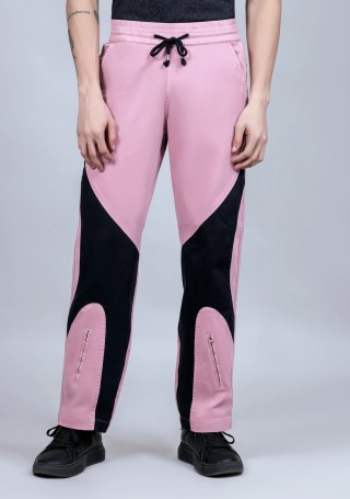 Pale Pink and Black Straight Fit Men's Cotton Trousers