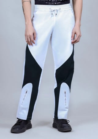 White and Black Straight Fit Men's Cotton Trousers