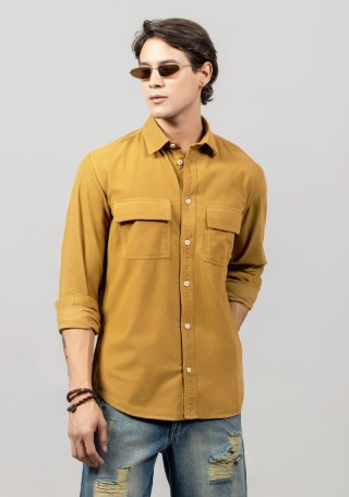 Mustard  Regular Fit Men's Corduroy Shirt