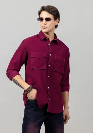 Maroon Regular Fit Men's Corduroy Shirt