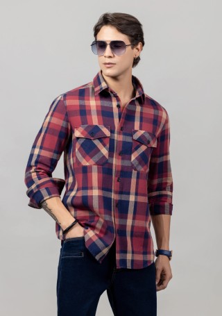 Multi Colour Slim Fit Men's Corduroy Check Shirt