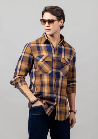 Multi Colour Slim Fit Corduroy Men's Check Shirt