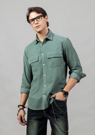 Light Olive Regular Fit Men's Corduroy Shirt