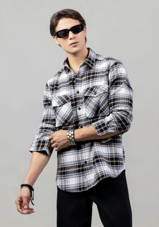 Multi Colour Slim Fit Men's Cotton Check Shirt with Double Pockets
