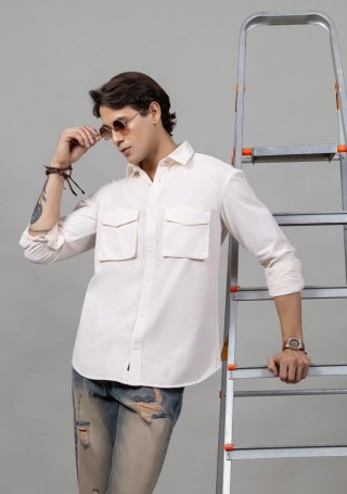 Off White Regular Fit Men's Corduroy Shirt