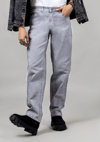 Grey Straight Fit Mid Rise Men's Fashion Jeans