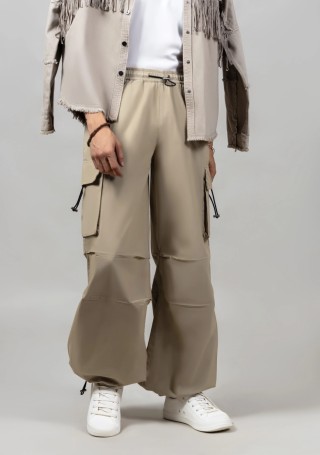 Birch Beige Loose Baggy Men’s Cotton Parachute Trousers