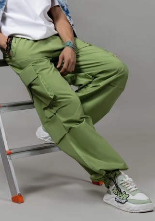 Olive Loose Baggy Men’s Cotton Parachute Trousers